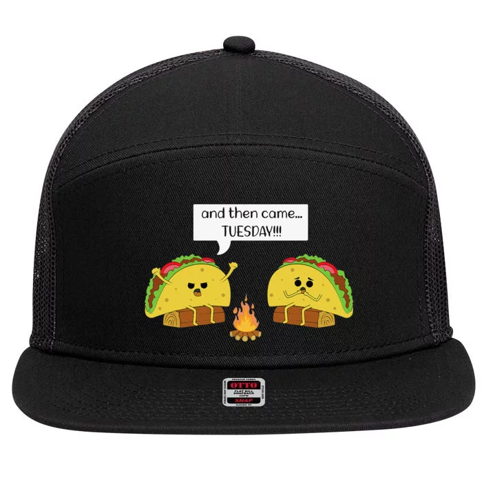 Taco Tuesday Funny Text Humour Happy Camping Jokes 7 Panel Mesh Trucker Snapback Hat