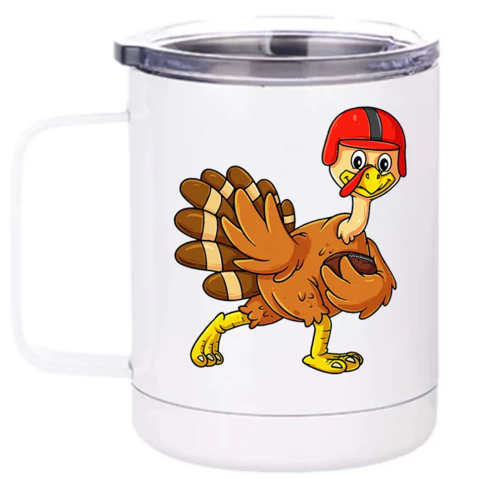 Thanksgiving Turkey Football Player Trophy Award Pose Front & Back 12oz Stainless Steel Tumbler Cup