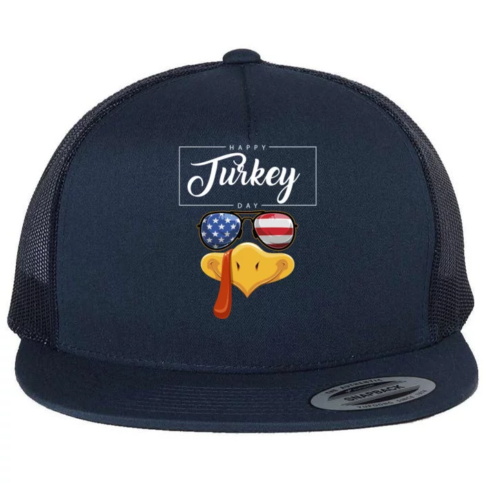 Thanksgiving Turkey Face American Glasses Happy Turkey Day Great Gift Flat Bill Trucker Hat