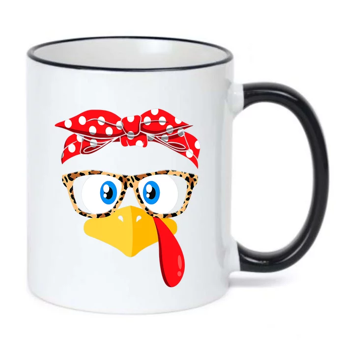 Thanksgiving Turkey Face Leopard Print Glasses Black Color Changing Mug