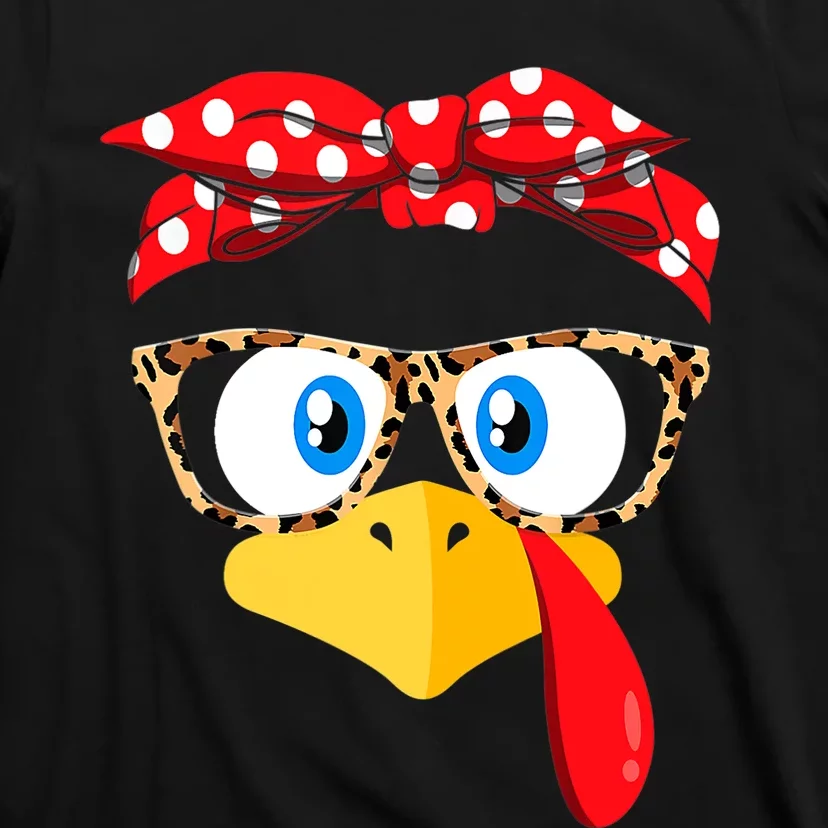 Thanksgiving Turkey Face Leopard Print Glasses T-Shirt