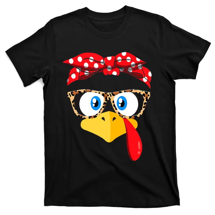 Thanksgiving Turkey Face Leopard Print Glasses T-Shirt