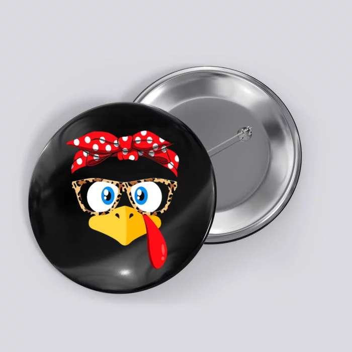 Thanksgiving Turkey Face Leopard Print Glasses Button