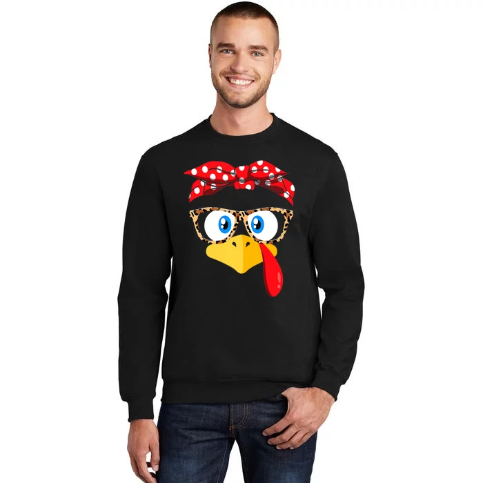 Thanksgiving Turkey Face Leopard Print Glasses Tall Sweatshirt