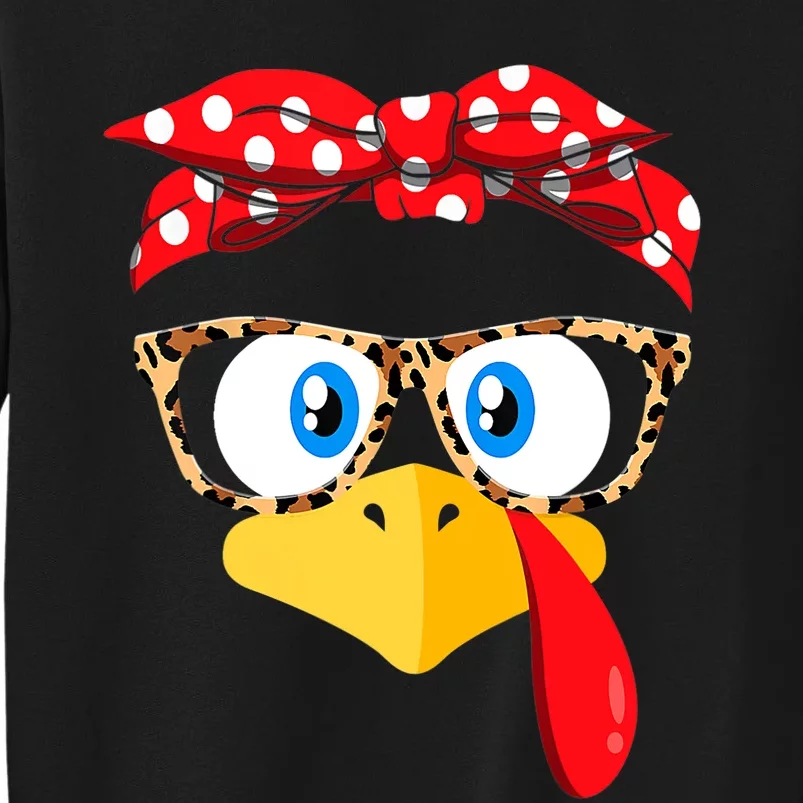 Thanksgiving Turkey Face Leopard Print Glasses Tall Sweatshirt