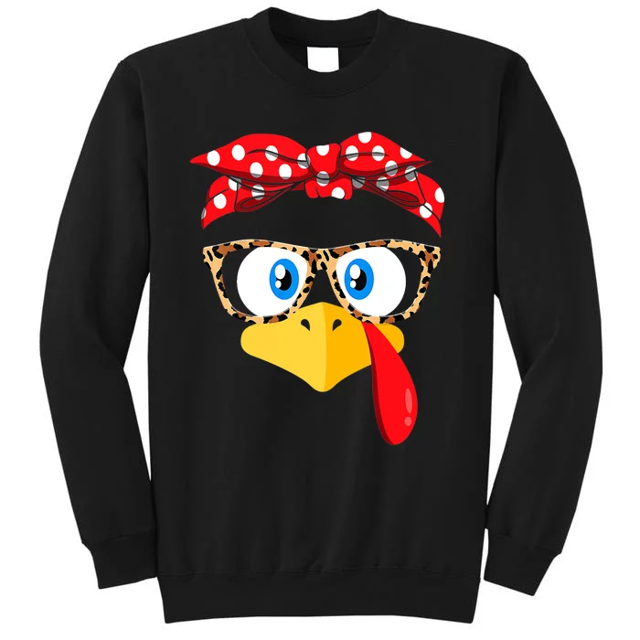 Thanksgiving Turkey Face Leopard Print Glasses Tall Sweatshirt