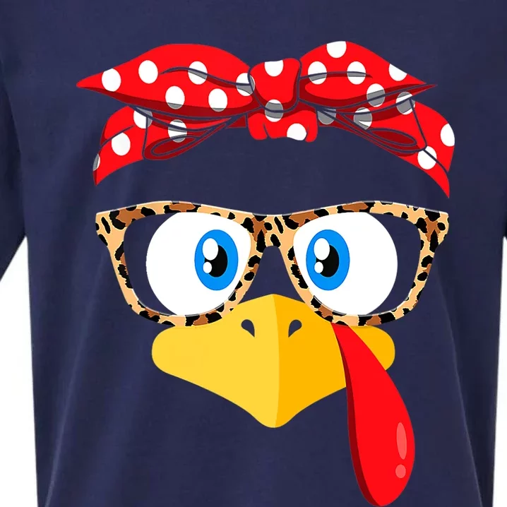 Thanksgiving Turkey Face Leopard Print Glasses Sueded Cloud Jersey T-Shirt