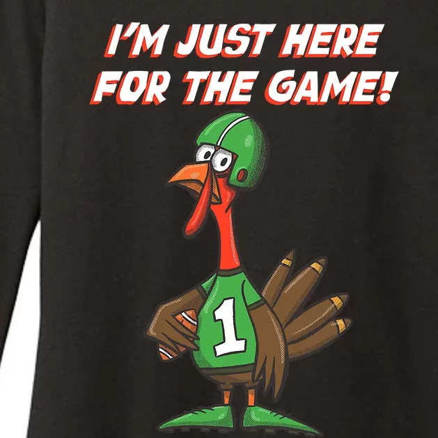 Thanksgiving Turkey Football Player Just Here for the Game Womens CVC Long Sleeve Shirt