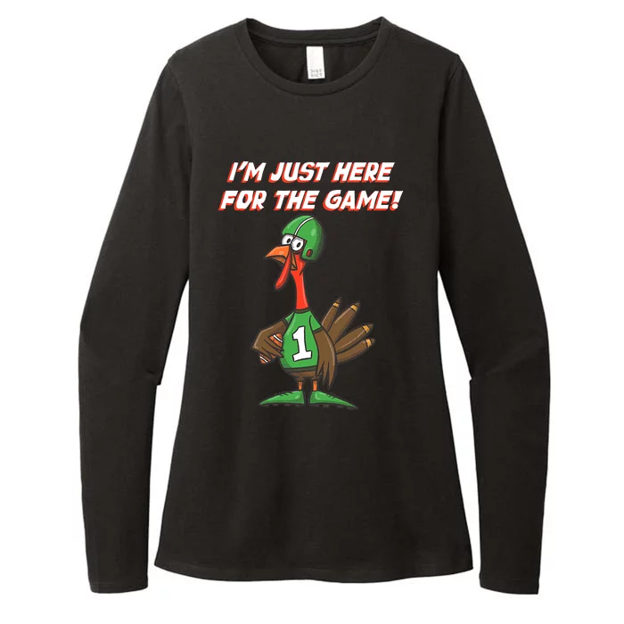 Thanksgiving Turkey Football Player Just Here for the Game Womens CVC Long Sleeve Shirt