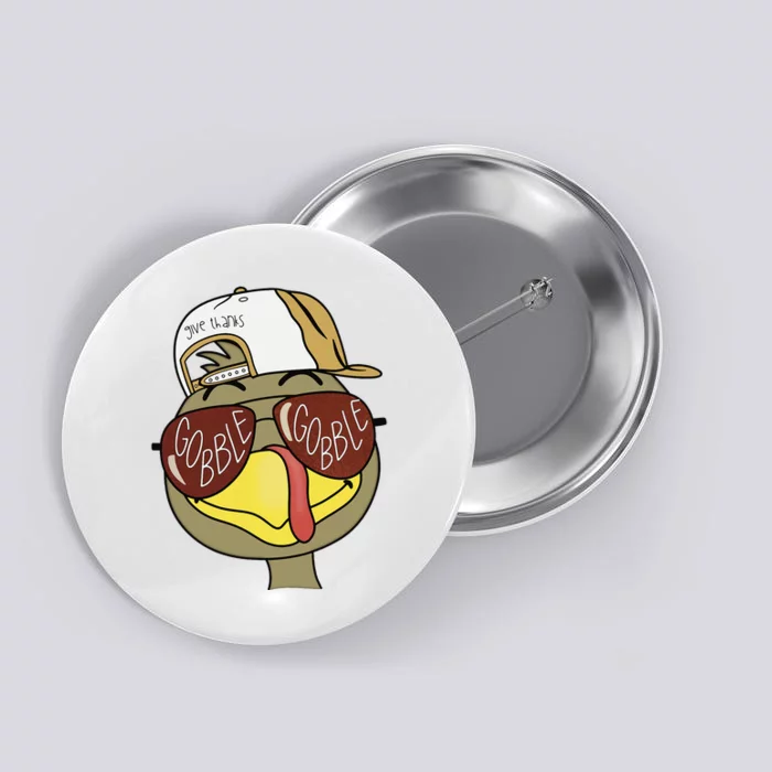 Thanksgiving Turkey Face With Gobble Sunglasses & Cap Button