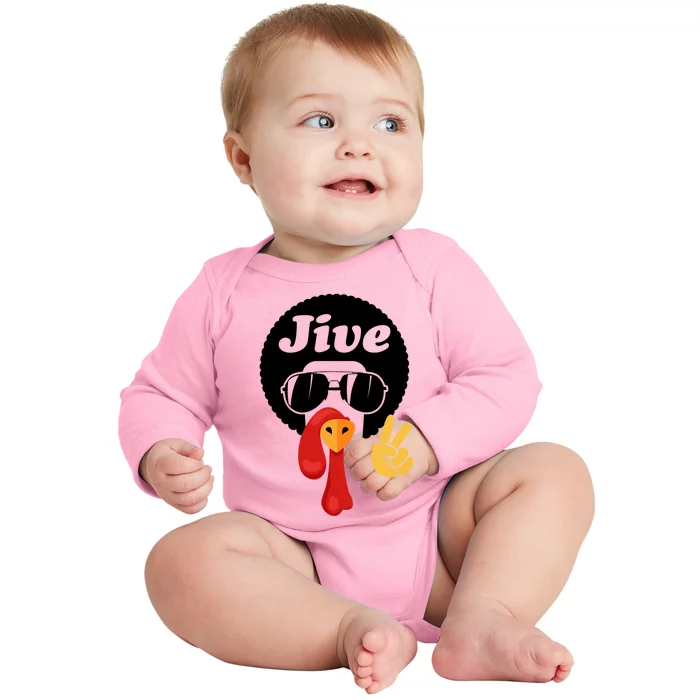 Thanksgiving Turkey Face Peace Sign Retro 70S Fans Gift Baby Long Sleeve Bodysuit