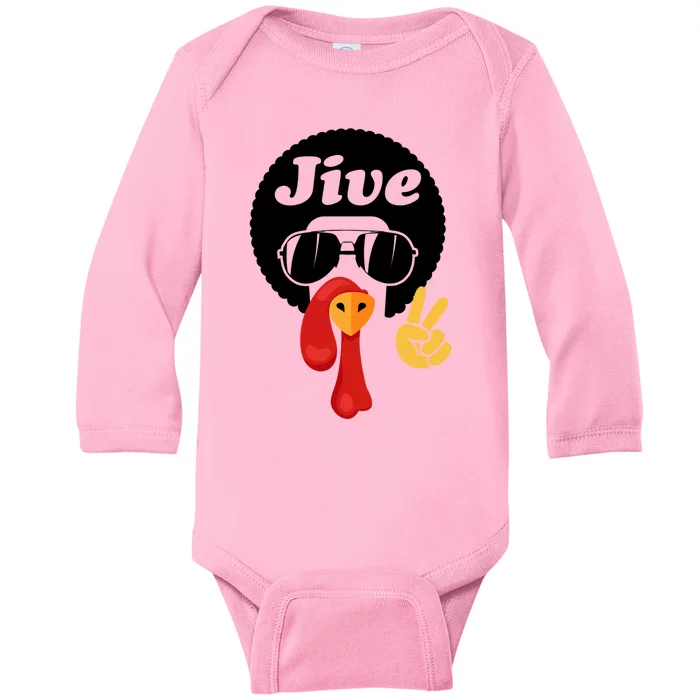 Thanksgiving Turkey Face Peace Sign Retro 70S Fans Gift Baby Long Sleeve Bodysuit