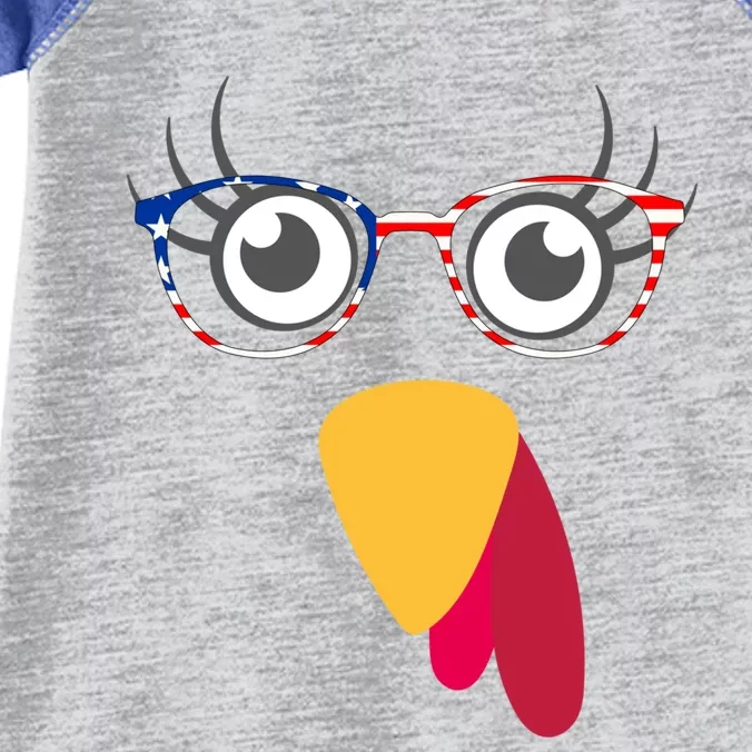 Thanksgiving Turkey Face With Usa Flag Glasses Gift Infant Baby Jersey Bodysuit