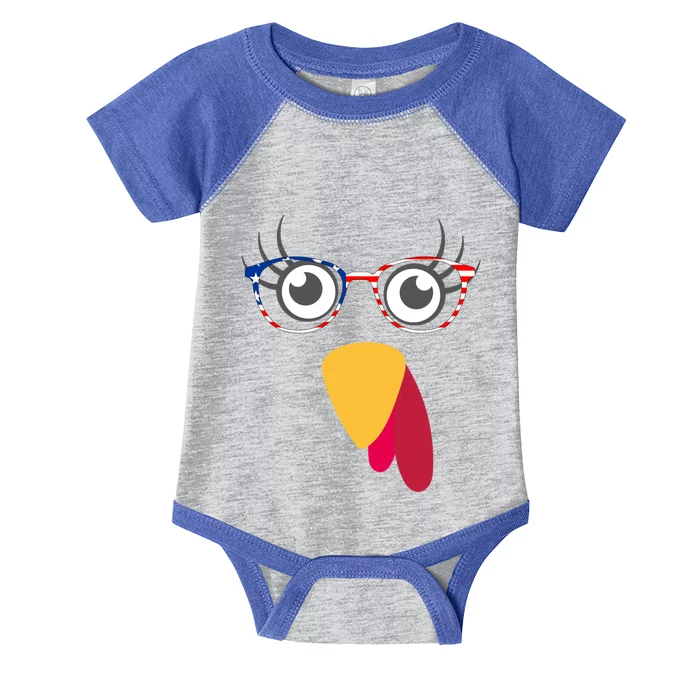 Thanksgiving Turkey Face With Usa Flag Glasses Gift Infant Baby Jersey Bodysuit