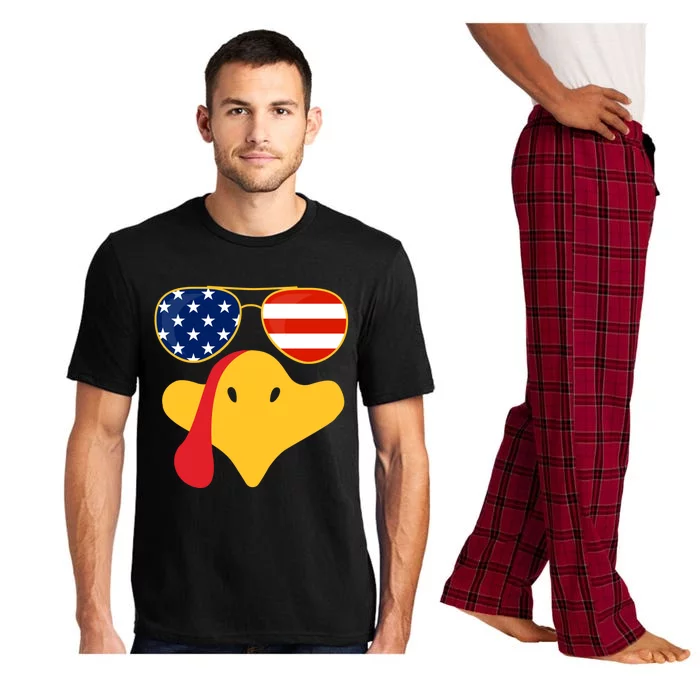 Thanksgiving Turkey Face With Usa Flag Glasses Gift Pajama Set