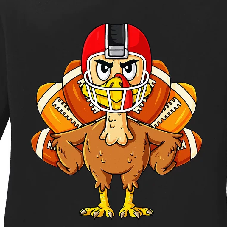 Thanksgiving Turkey Football Player Funny Ladies Long Sleeve Shirt