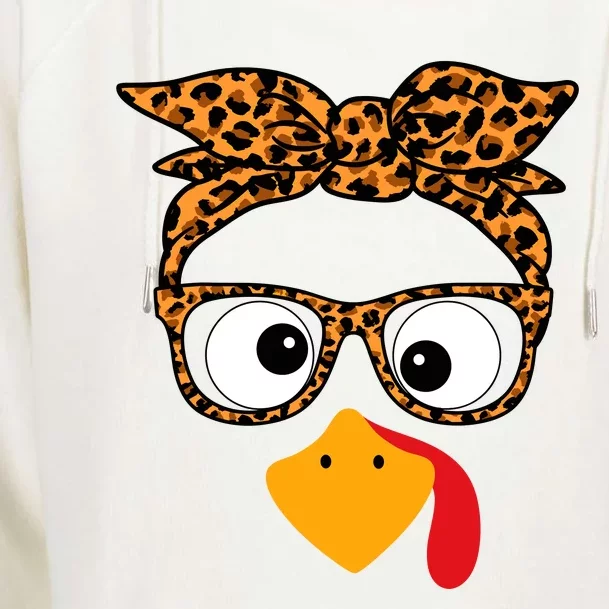 Thanksgiving Turkey Face Leopard Print Glasses Autumn Fall Womens Funnel Neck Pullover Hood