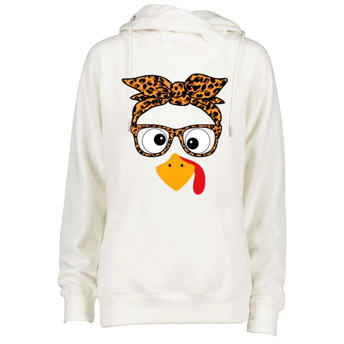 Thanksgiving Turkey Face Leopard Print Glasses Autumn Fall Womens Funnel Neck Pullover Hood