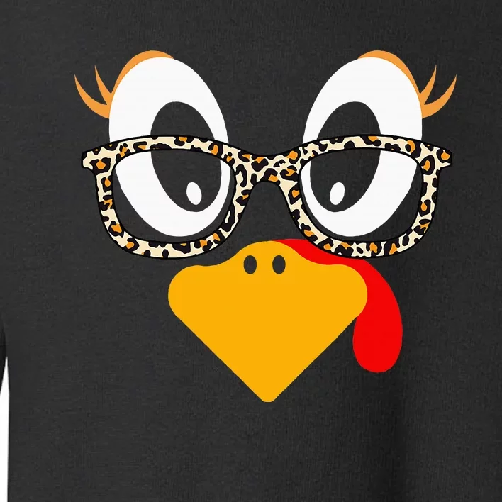 Thanksgiving Turkey Face Leopard Print Glasses Toddler Sweatshirt