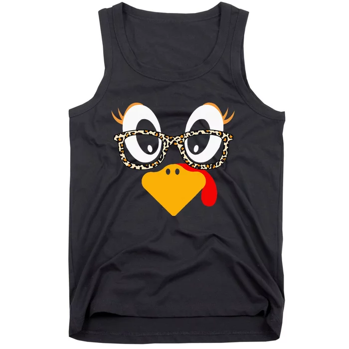 Thanksgiving Turkey Face Leopard Print Glasses Tank Top