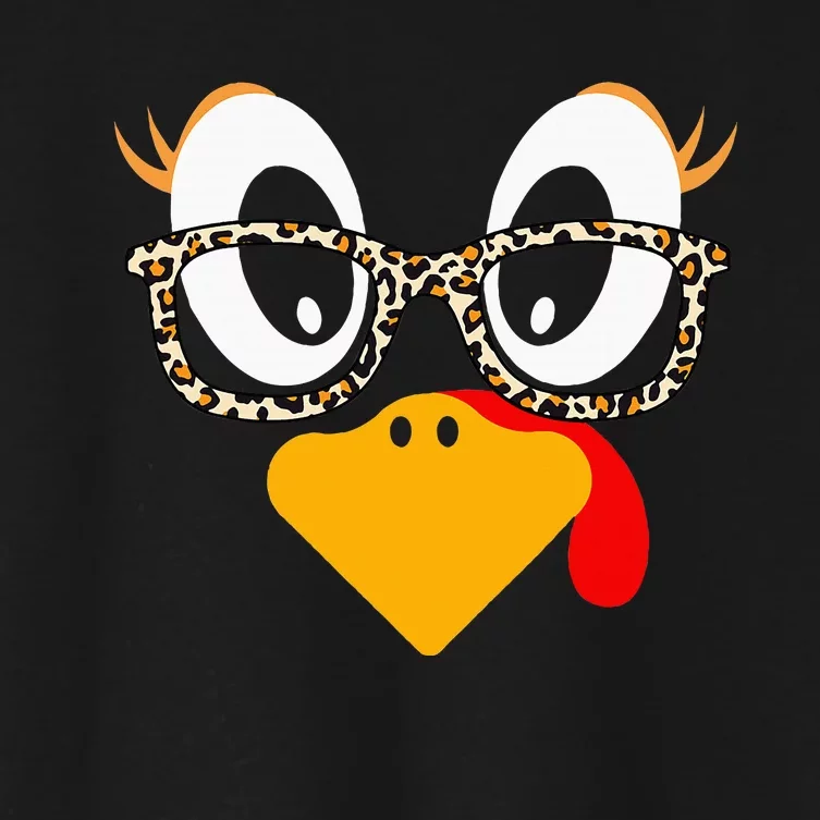 Thanksgiving Turkey Face Leopard Print Glasses Women's Crop Top Tee