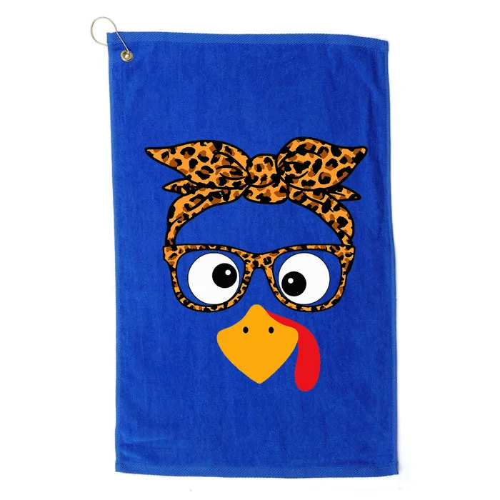 Thanksgiving Turkey Face Leopard Print Glasses Autumn Fall Platinum Collection Golf Towel