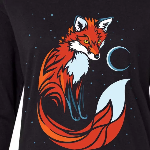 Tribal Tail Fox Raphic Design Womens Cotton Relaxed Long Sleeve T-Shirt