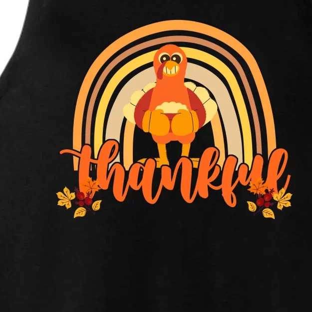 Thankful Turkey Fall Rainbow Thanksgiving Ladies Tri-Blend Wicking Tank