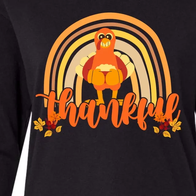 Thankful Turkey Fall Rainbow Thanksgiving Womens Cotton Relaxed Long Sleeve T-Shirt