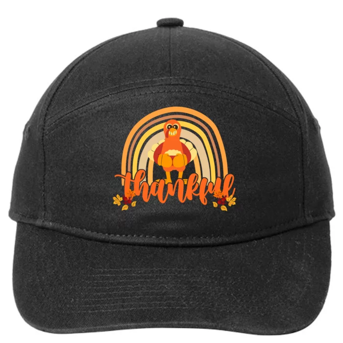 Thankful Turkey Fall Rainbow Thanksgiving 7-Panel Snapback Hat