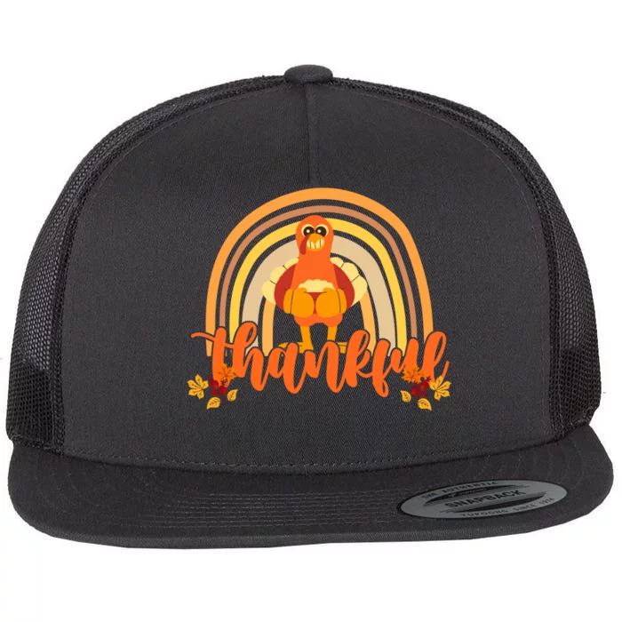 Thankful Turkey Fall Rainbow Thanksgiving Flat Bill Trucker Hat