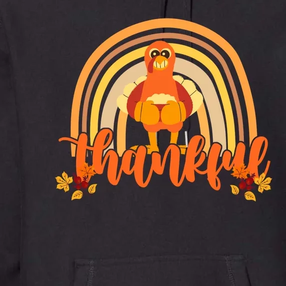 Thankful Turkey Fall Rainbow Thanksgiving Premium Hoodie