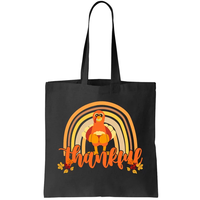 Thankful Turkey Fall Rainbow Thanksgiving Tote Bag