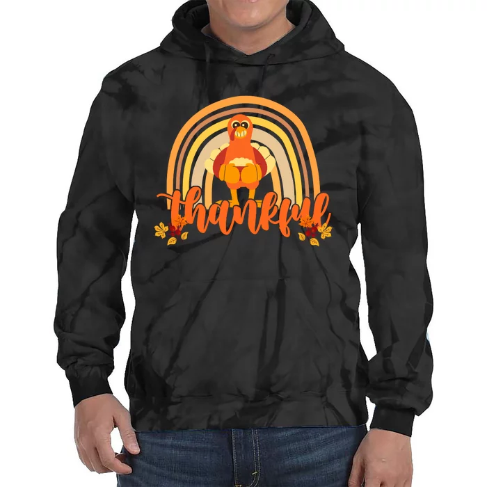 Thankful Turkey Fall Rainbow Thanksgiving Tie Dye Hoodie