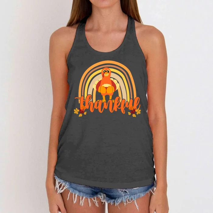 Thankful Turkey Fall Rainbow Thanksgiving Women's Knotted Racerback Tank