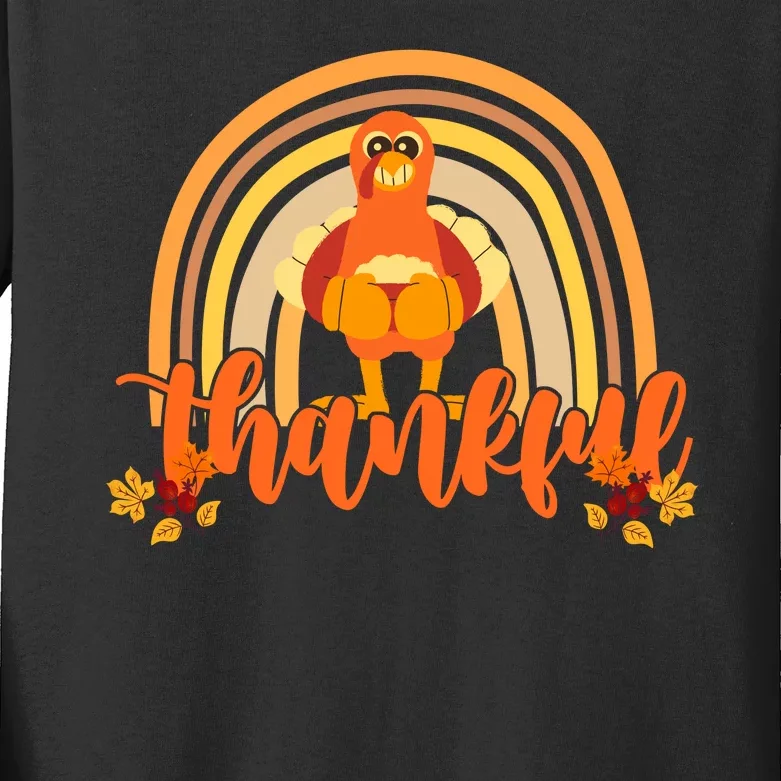 Thankful Turkey Fall Rainbow Thanksgiving Kids Long Sleeve Shirt