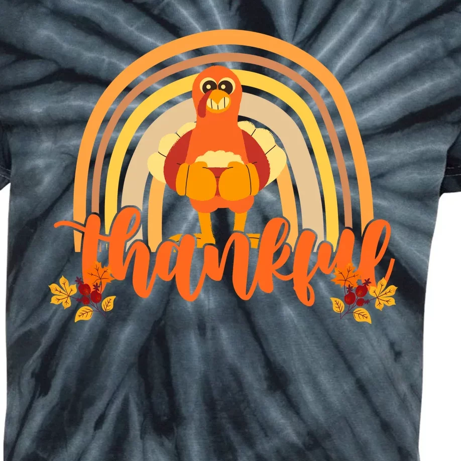 Thankful Turkey Fall Rainbow Thanksgiving Kids Tie-Dye T-Shirt