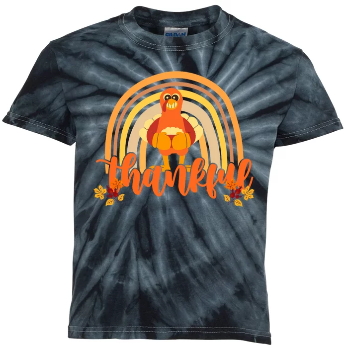 Thankful Turkey Fall Rainbow Thanksgiving Kids Tie-Dye T-Shirt