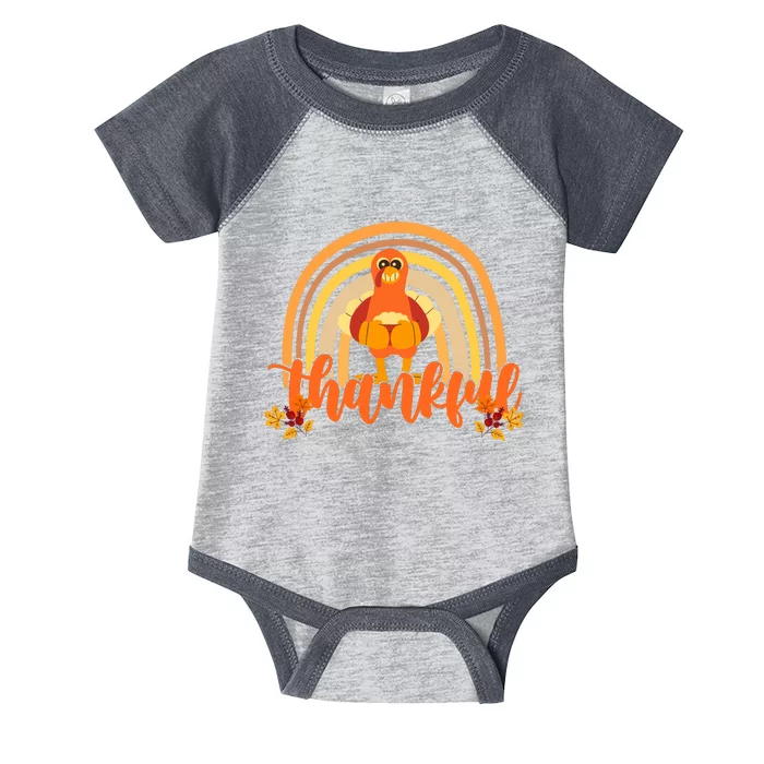 Thankful Turkey Fall Rainbow Thanksgiving Infant Baby Jersey Bodysuit