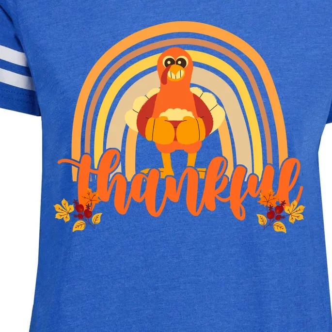 Thankful Turkey Fall Rainbow Thanksgiving Enza Ladies Jersey Football T-Shirt