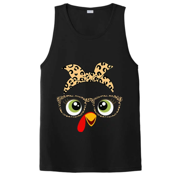 Thanksgiving Turkey Face Leopard Print Glasses Performance Tank