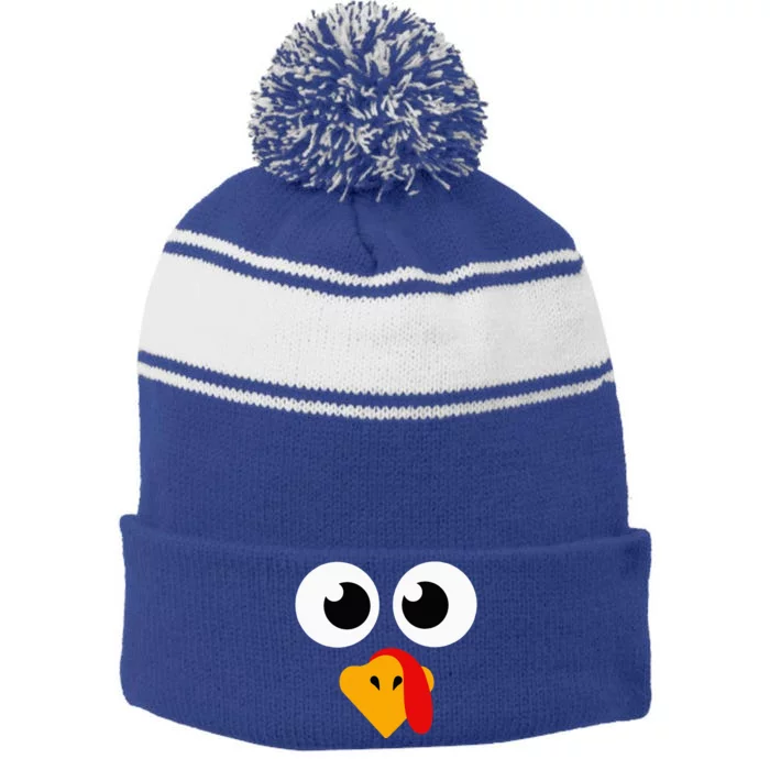 Thanksgiving Turkey Face Matching Family Stripe Pom Pom Beanie