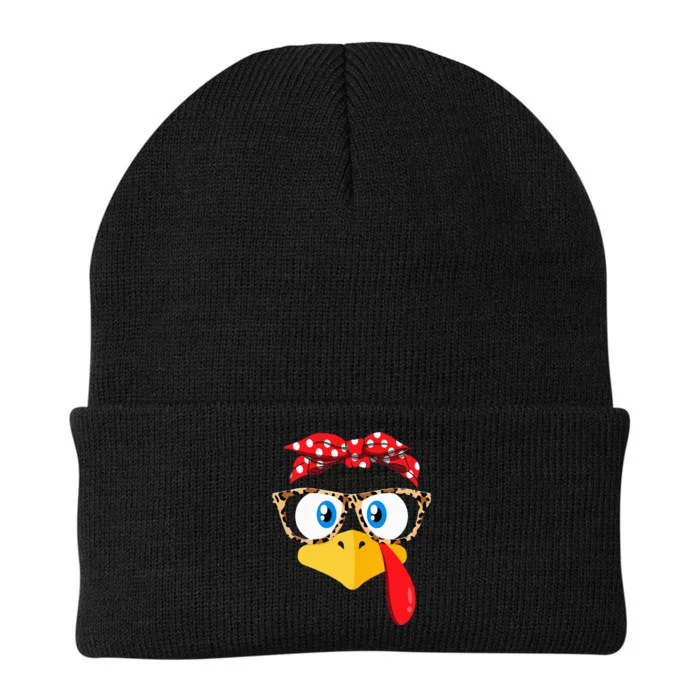 Thanksgiving Turkey Face Leopard Print Glasses Knit Cap Winter Beanie