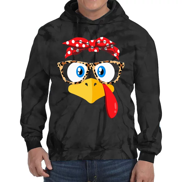 Thanksgiving Turkey Face Leopard Print Glasses Tie Dye Hoodie