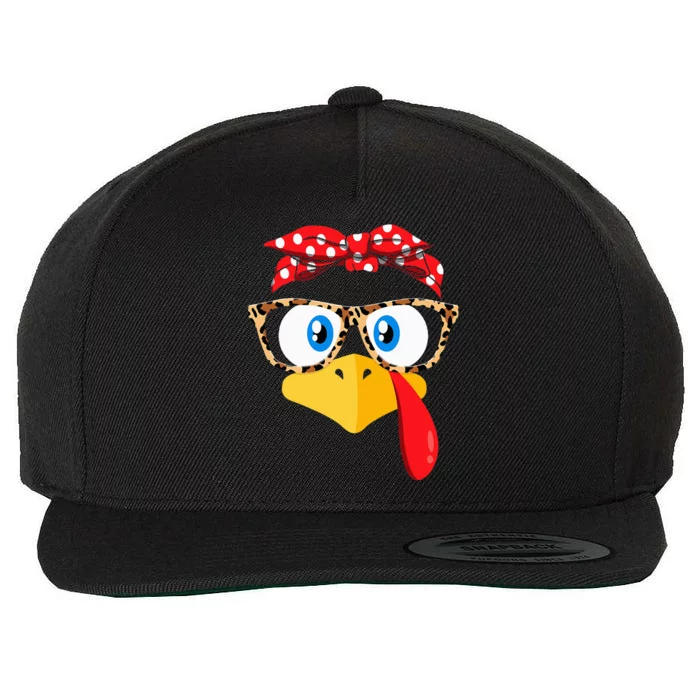 Thanksgiving Turkey Face Leopard Print Glasses Wool Snapback Cap