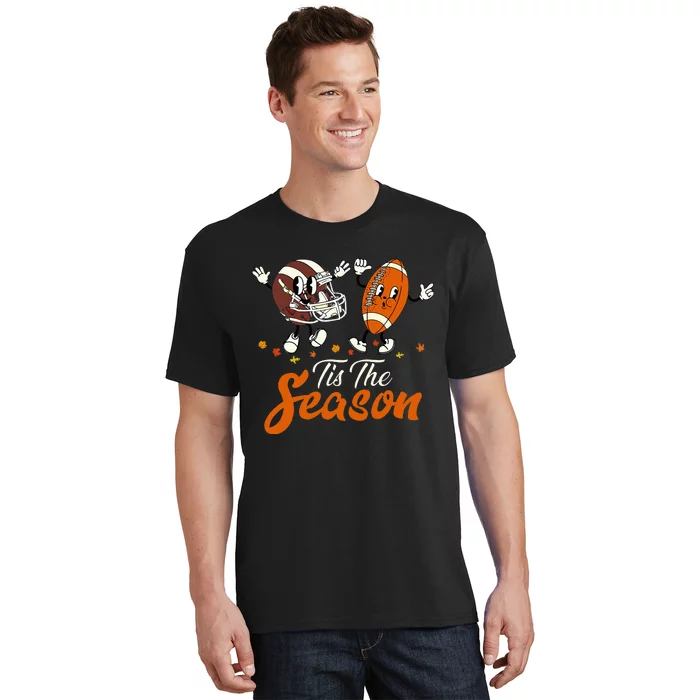 Tis The Fall Season Football Game Day Groovy Thanksgiving T-Shirt