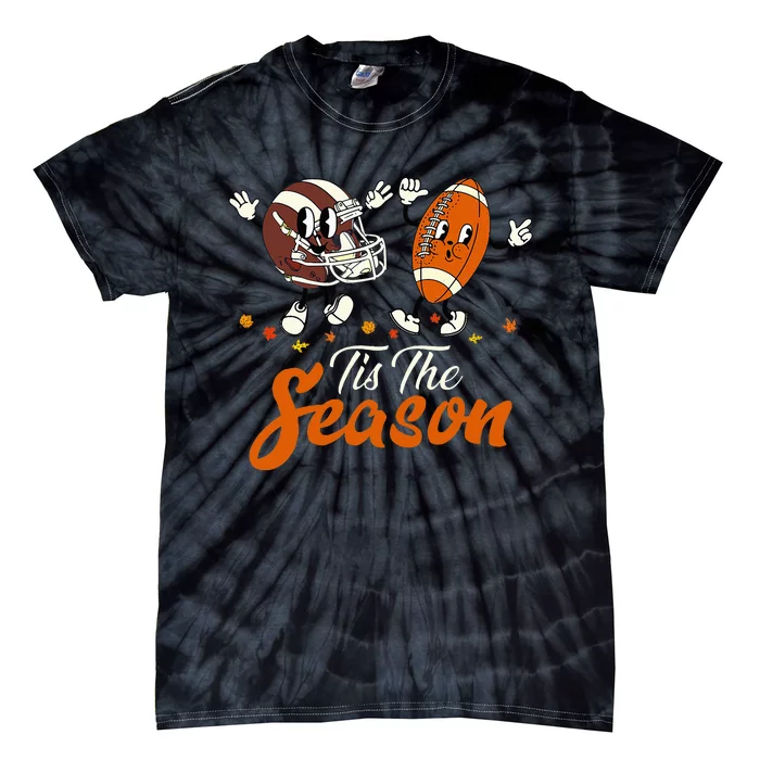 Tis The Fall Season Football Game Day Groovy Thanksgiving Tie-Dye T-Shirt