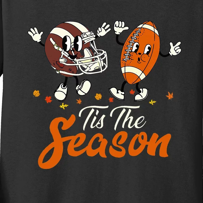 Tis The Fall Season Football Game Day Groovy Thanksgiving Kids Long Sleeve Shirt