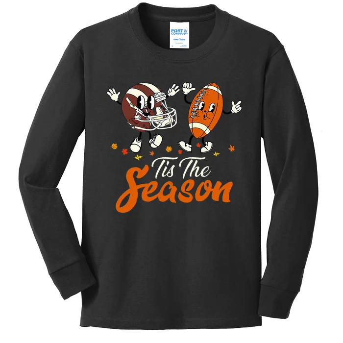 Tis The Fall Season Football Game Day Groovy Thanksgiving Kids Long Sleeve Shirt