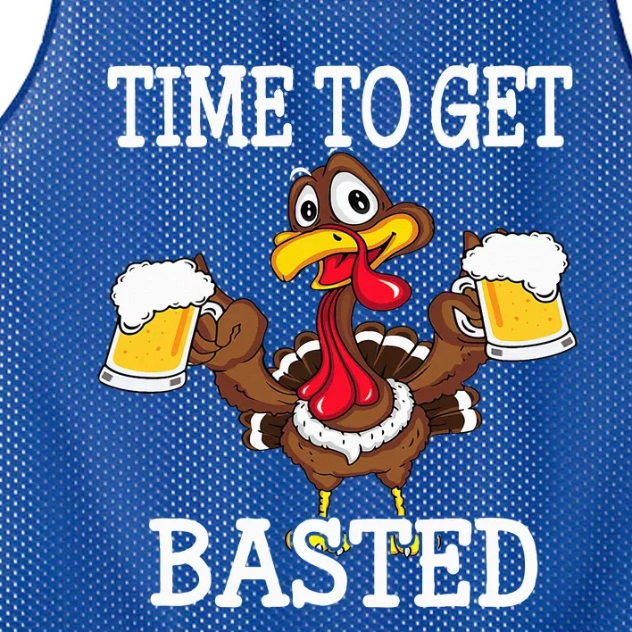 Thanksgiving Turkey Funny Time To Get Basted Beer Mesh Reversible Basketball Jersey Tank